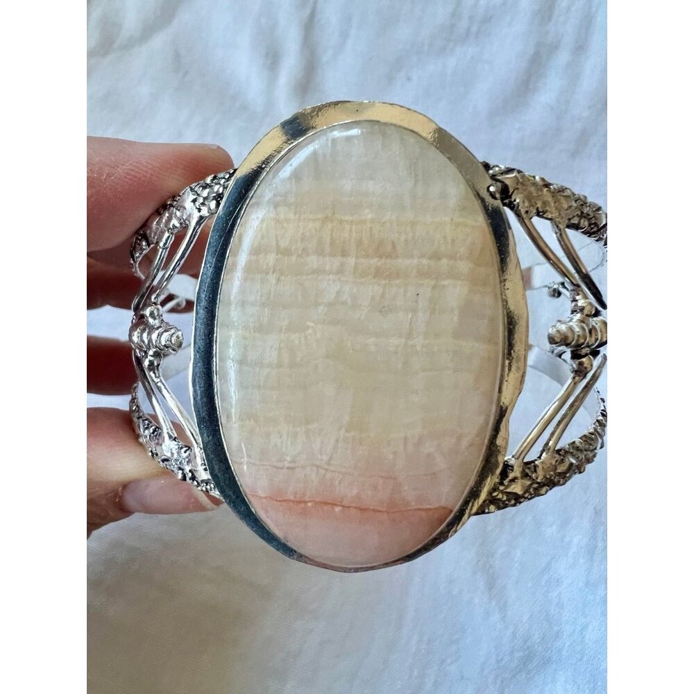 925 Nurturing Peach Calcite Cuff Bracelet - Picture 4 of 12